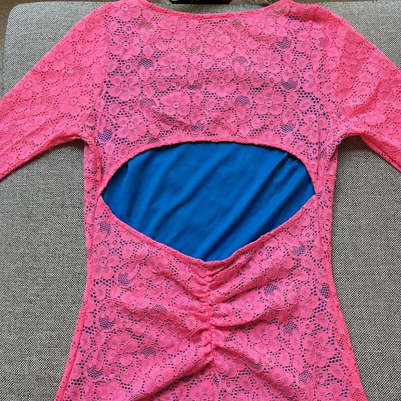 💗 Y2K Vintage Hot Pink Lace Cut out Mini Dress , Size: M - Picture 3 of 14